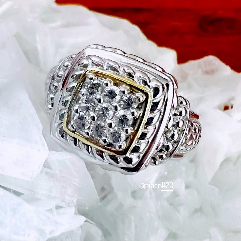 EUC Judith Ripka JR TWO Fontaine Diamond Signet Ring 7